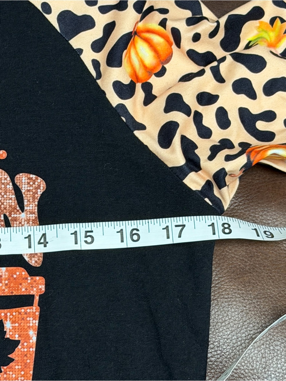 Ladies Blk Sm. “In my Pumpkin Spice Era” Raglan Tee-Leopard Pumpkin 3/4 alc #213 - Picture 2 of 7